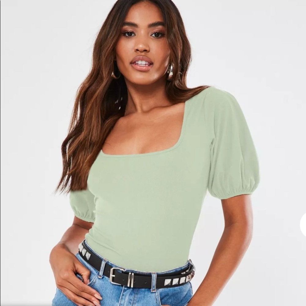 Misguided Mint Puffy sleeve top size 8